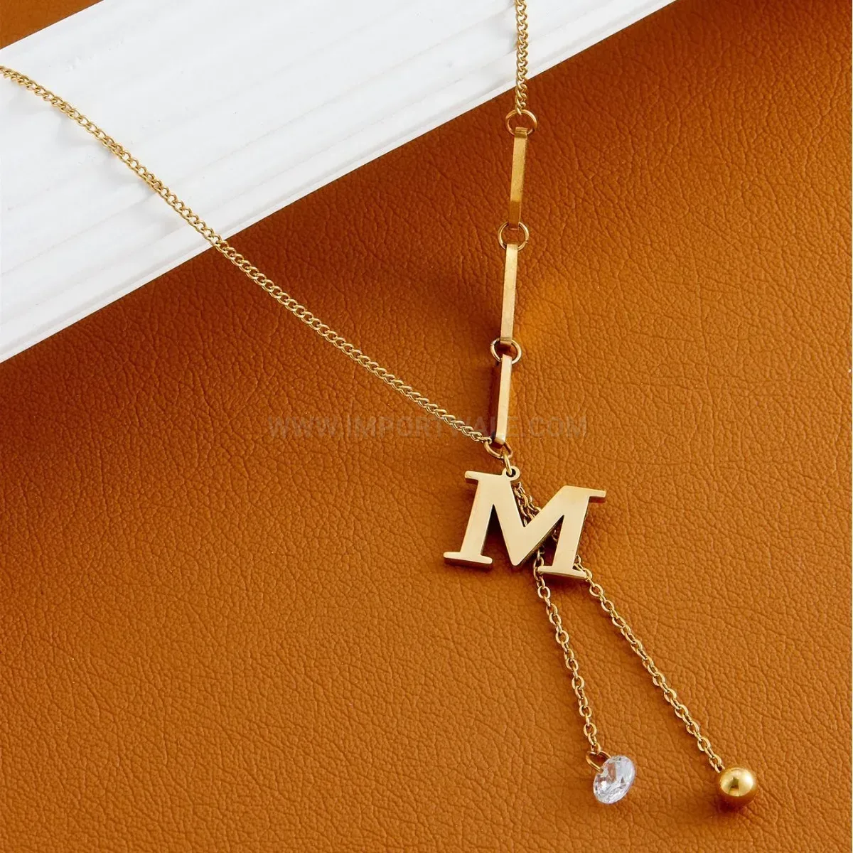 Premium Initial Letter M Pendant Titanium Steel O Chain Necklace
