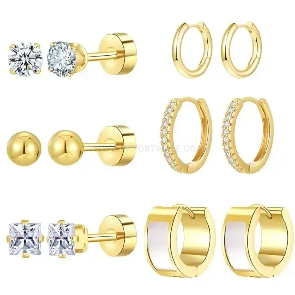 Bold AAA Cubic Zirconia Titanium Steel Cartilage Earring Set