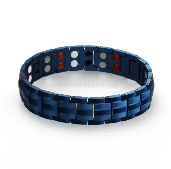 Designer Pure Titanium Zirconia Accent Bio Magnetic Link Bracelet