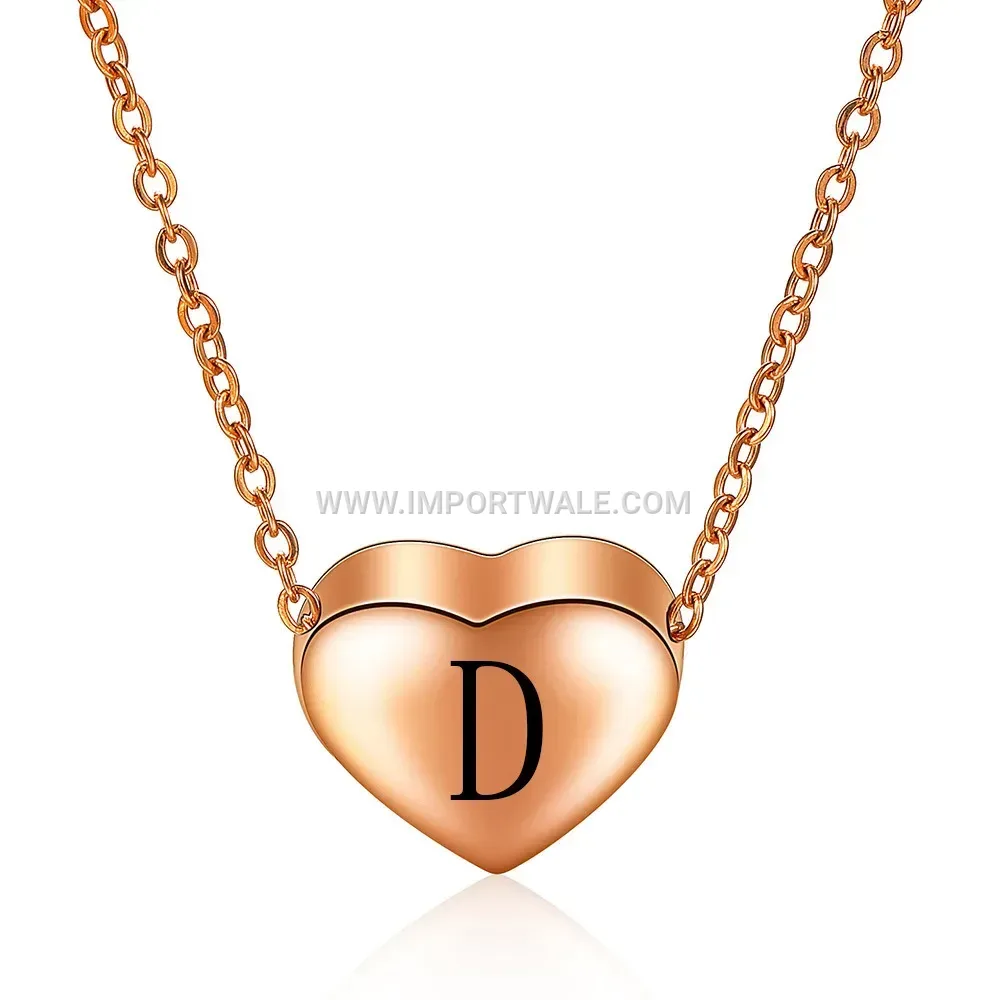 Rose Gold Stainless Steel Heart Initial Pendant Necklace