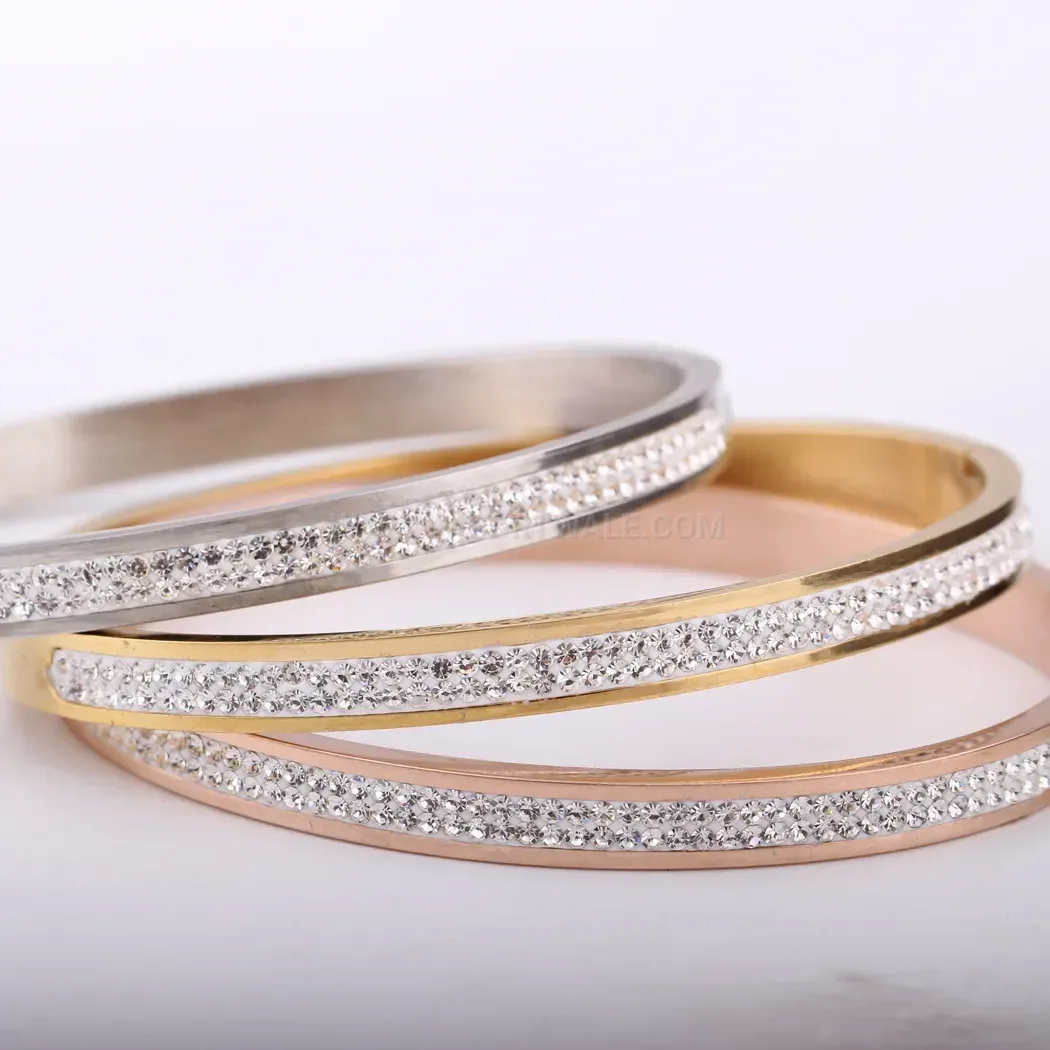 Chic Double-Row Rhinestone Stainless Steel Bangle Bracelet
