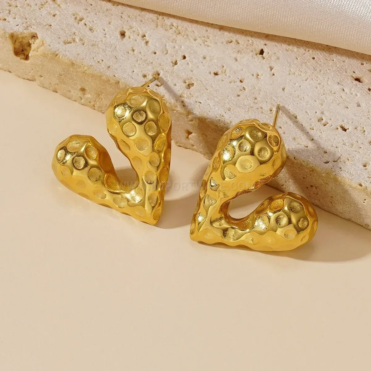 Irregular V Shaped Gold Plated Stainless Steel Hoop Earrings
