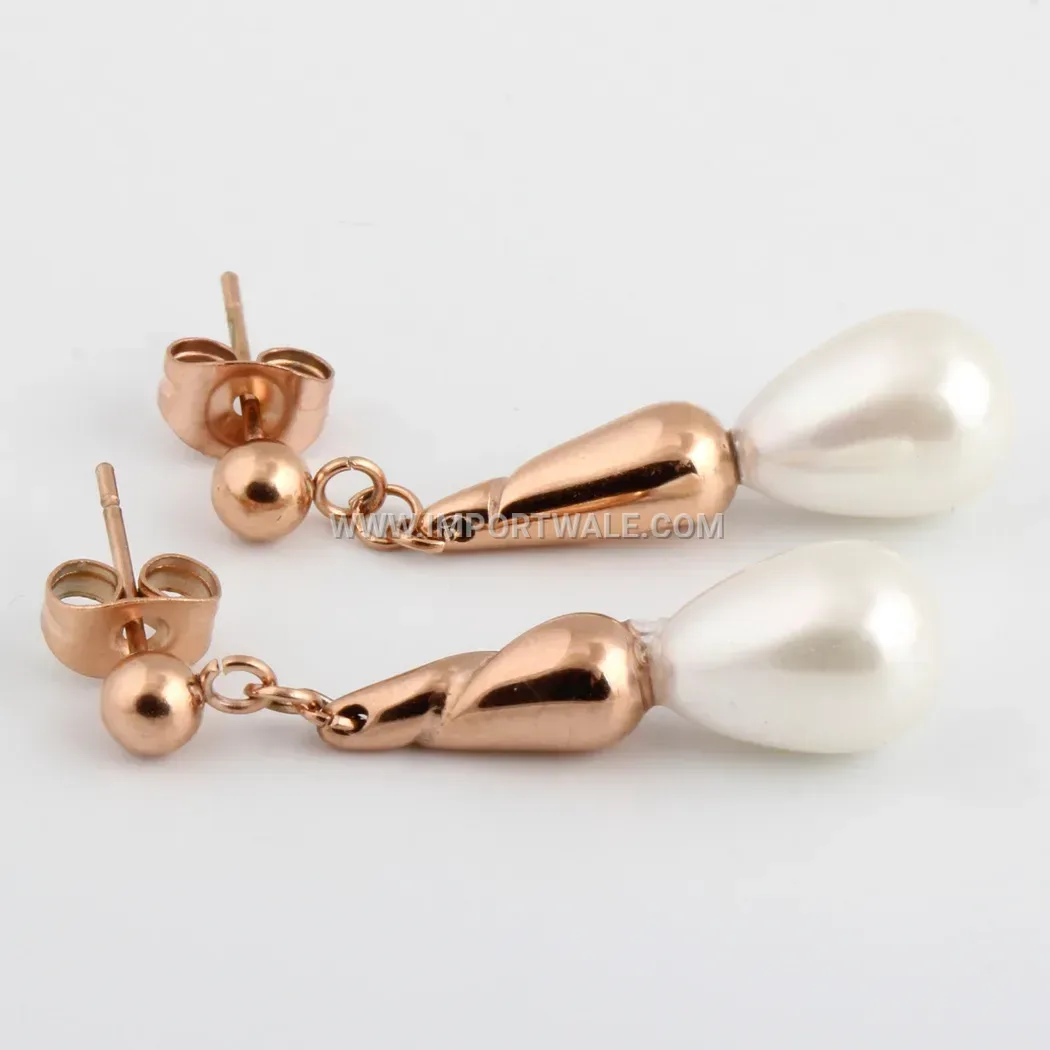 Teardrop Stainless Steel Stud Earrings Accentuated with Pearl