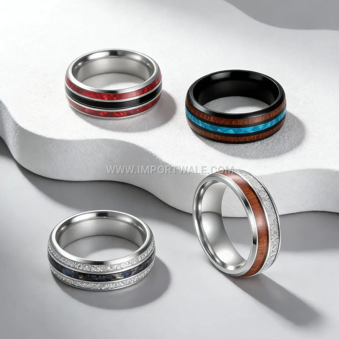 Men's Titanium Steel Inlaid Wood and Abalone Shell Ring