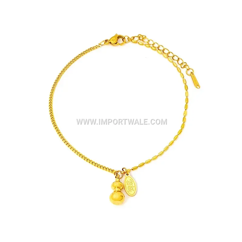 Minimalist Gold Gourd Charm Stainless Steel Anklet