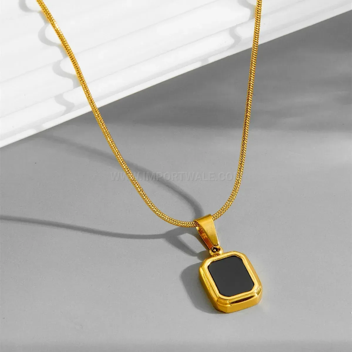 Chic Square Black Shell Pendant Titanium Steel Necklace