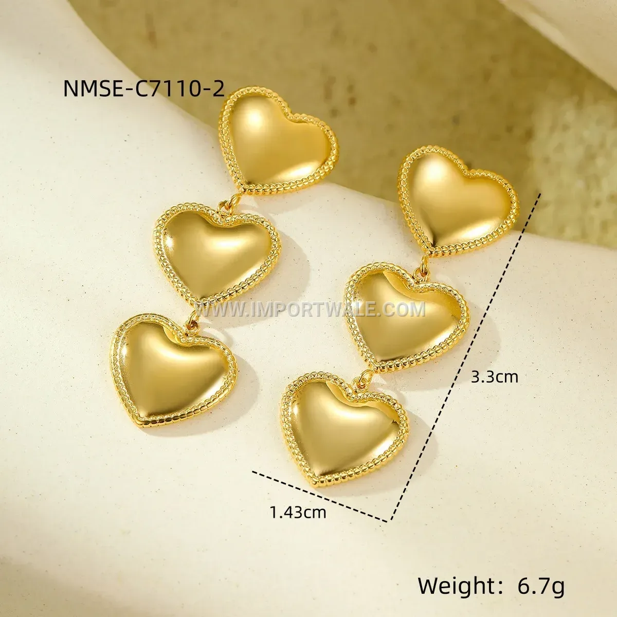 Eighteen Karat Gold Plated Heart Pendant Stud Earrings