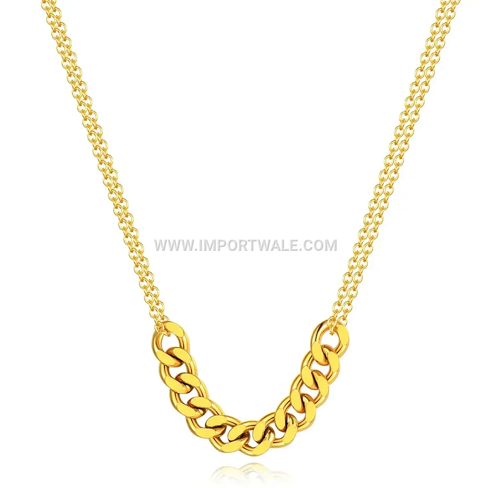 Double Layered Stainless Steel Chain Link Statement Necklace