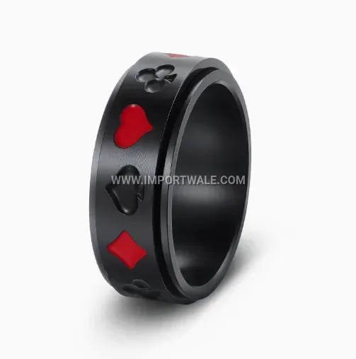 Spinning Playing Card Motif Stainless Steel Spinner Ring