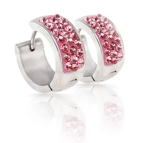 Fashion Triple Row Rhinestone Inlaid Stainless Steel Stud Earrings