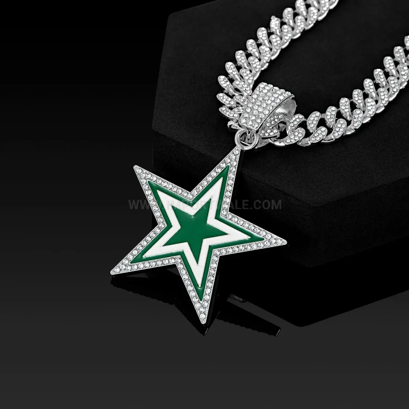 Enamel Five-Point Star Pendant Miami Cuban Chain Necklace
