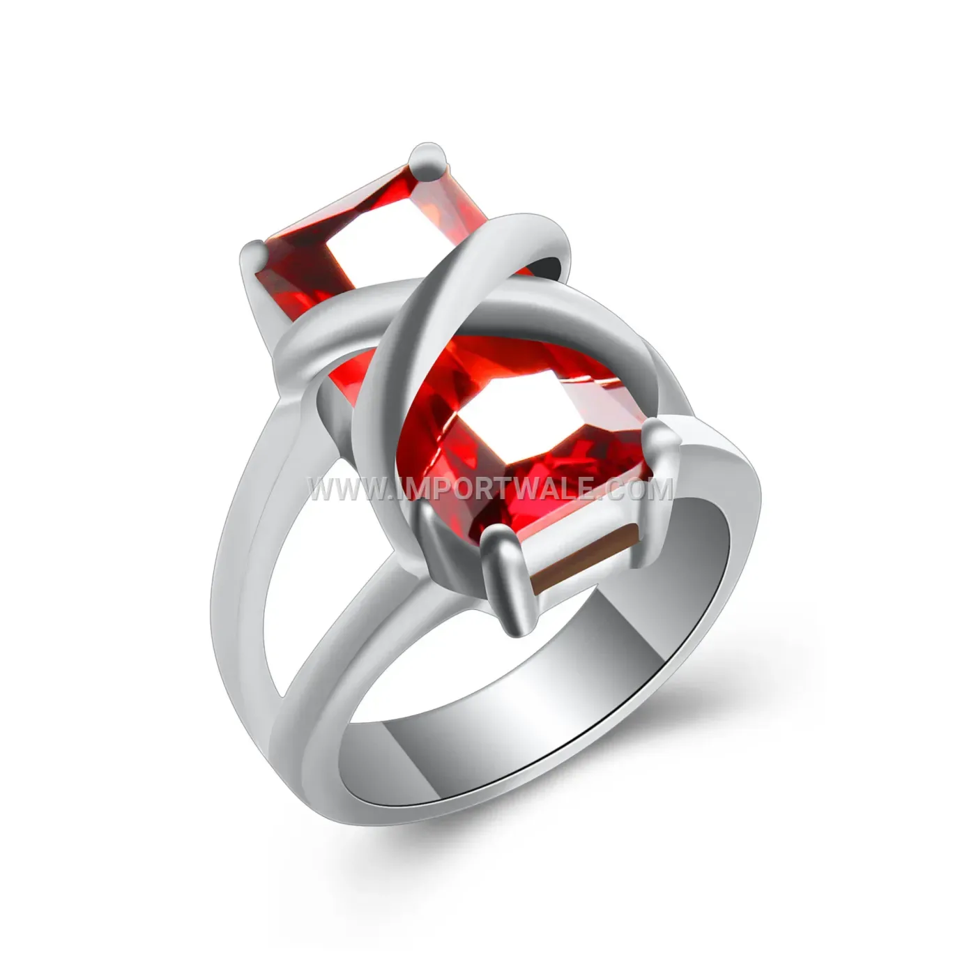 Stainless Steel Cross Red Gemstone Ring