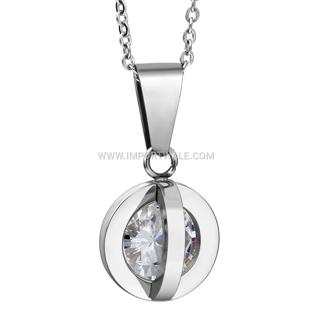 Geometric Circular Rhinestone Stainless Steel Pendant Necklace