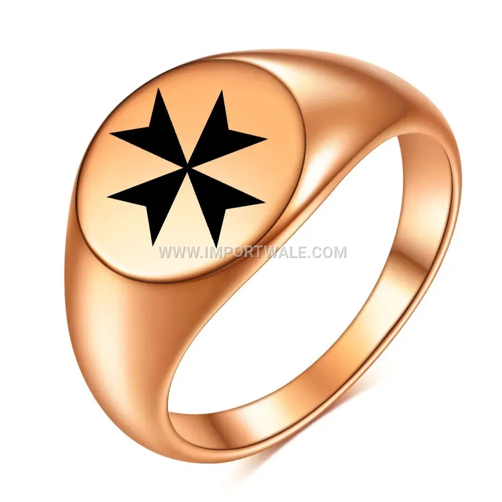 Engraved Geometric Cross Triangle Stainless Steel Ring Band