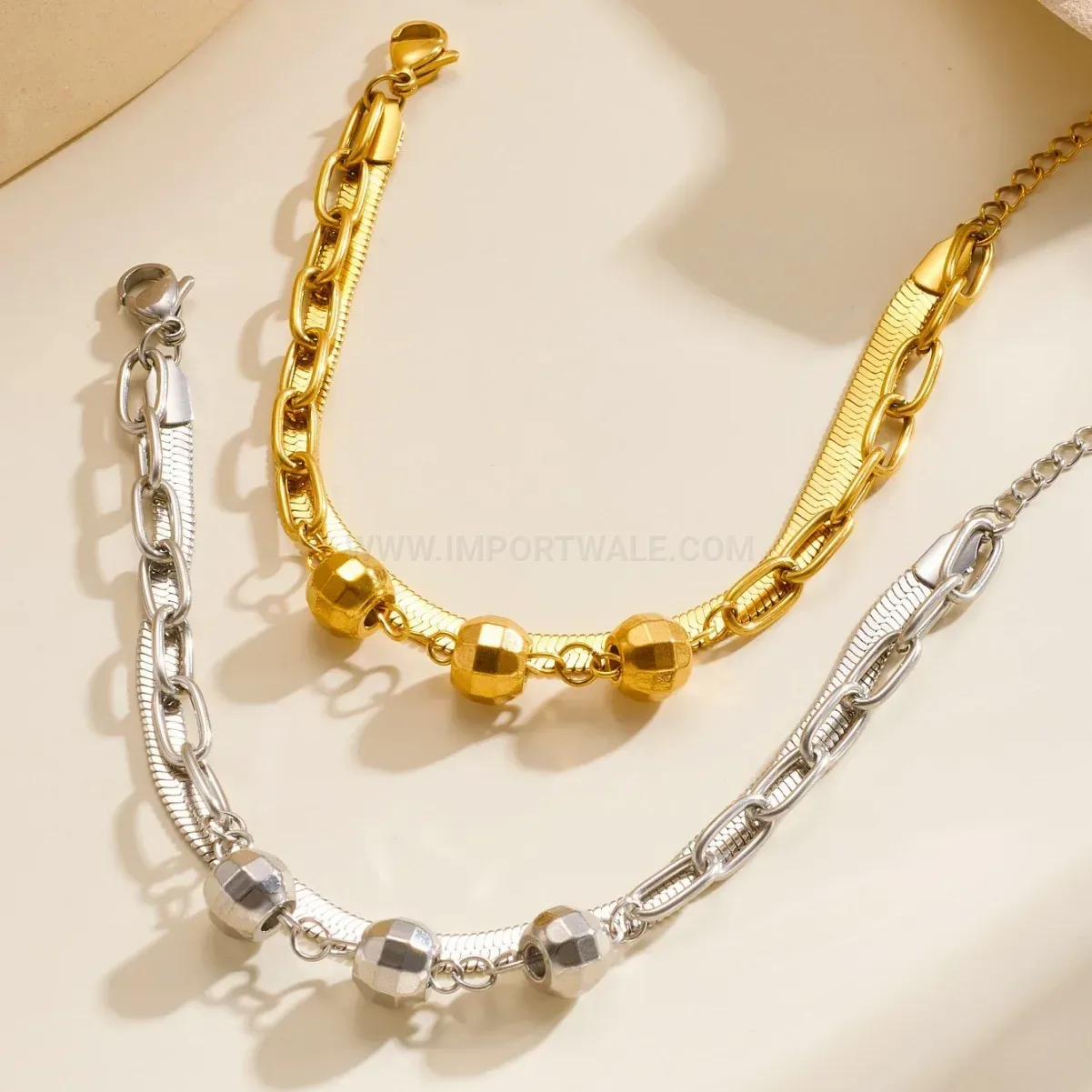 Minimalist Layered Stainless Steel Geometric Chain Bracelet