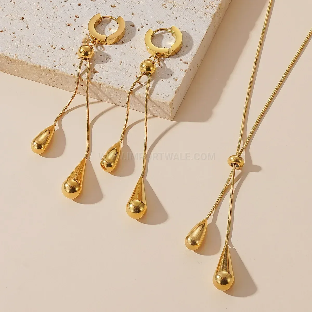 Stylish Sleek Teardrop Fringe Snake Chain Necklace And Earrings Set