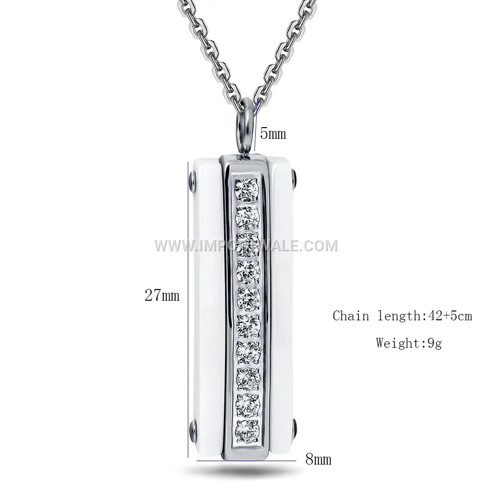 Rectangular Zircon Ceramic Patchwork Stainless Steel Pendant Necklace