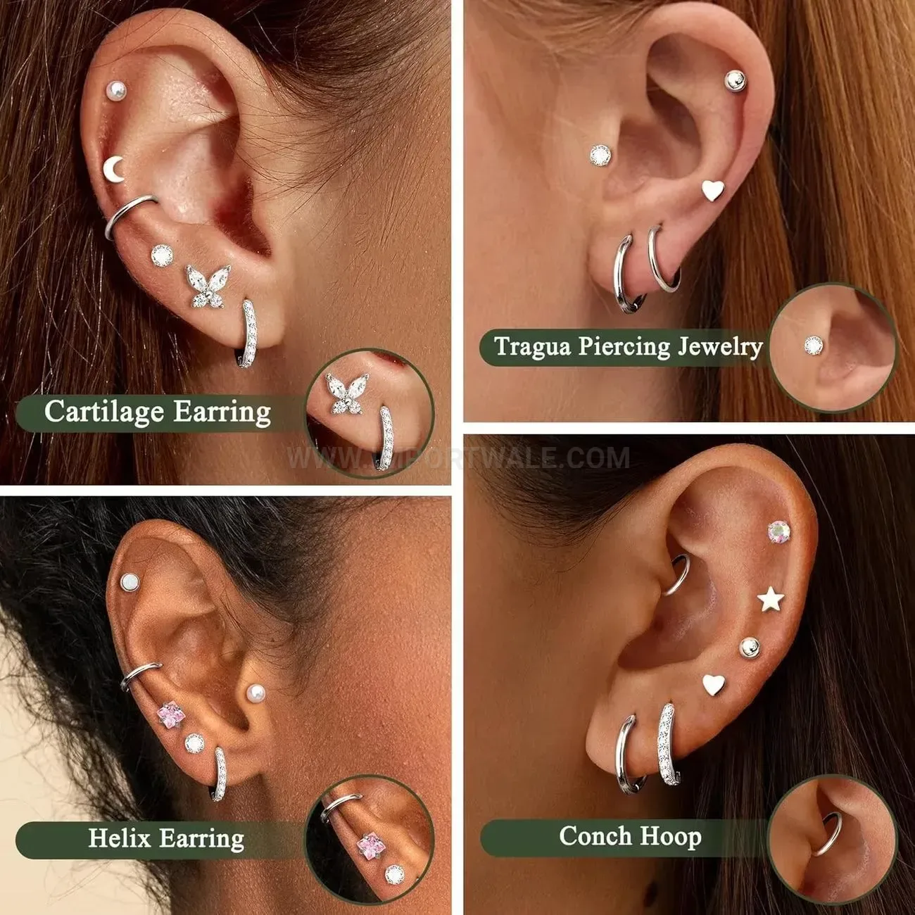 Modern Flat Back Threaded Stainless Steel Rhinestone Piercing Stud Set