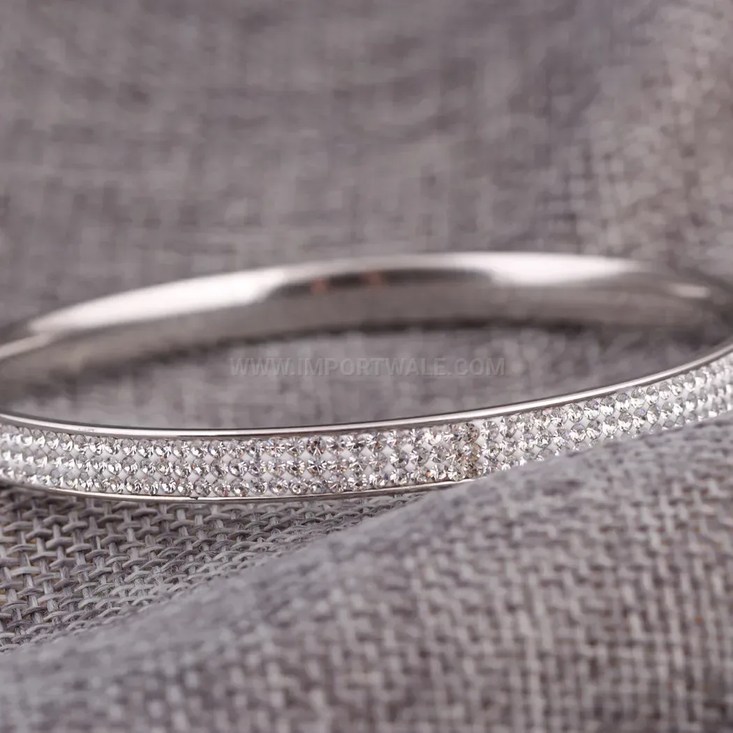 Trendy Triple-Row Crystal Stainless Steel Bangle