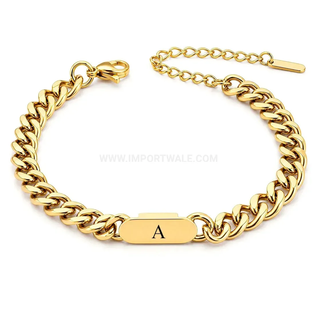 Engraved Alphabet Stainless Steel Cuban Chain Bracelet