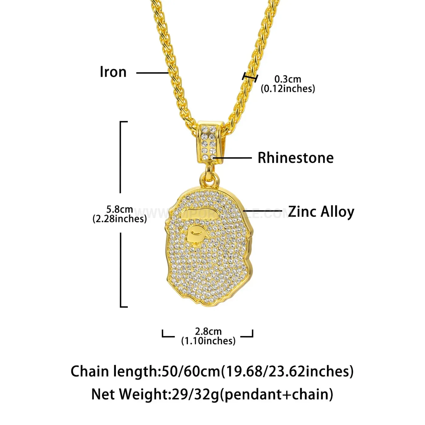 Iced Out Ape Head Hip Hop Pendant