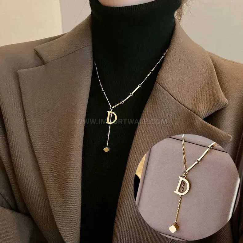 Premium Titanium Steel Gold Plated Alphabet Pendant Necklace