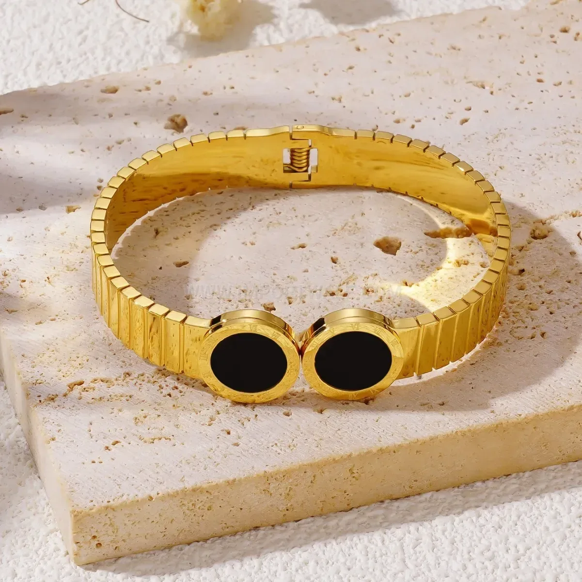 Gold-Plated Stainless Steel Roman Numeral Cuff Bangle