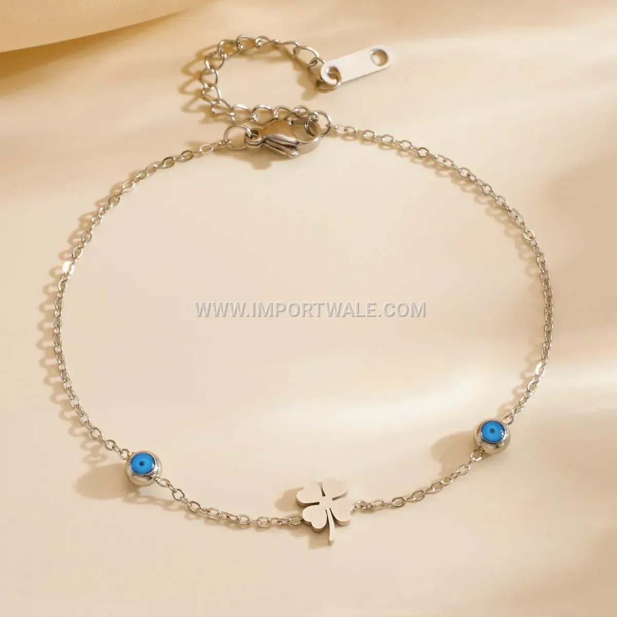 Stainless Steel Four Leaf Clover Charm Anklet