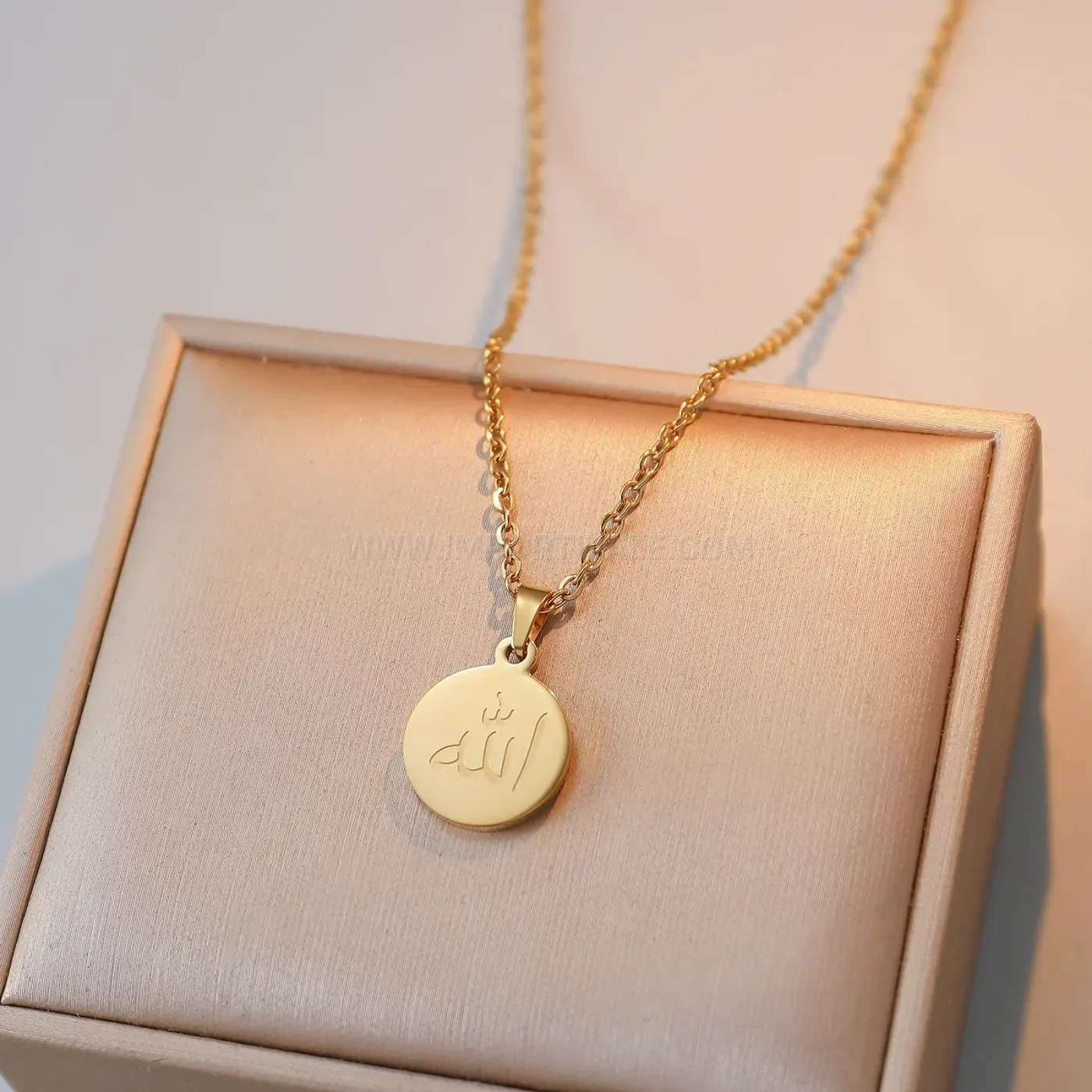 Bold Stainless Steel Allah Calligraphy Pendant Necklace With Link Chain
