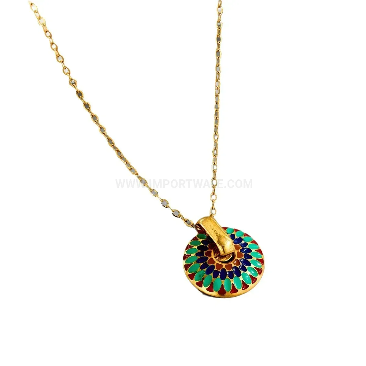 Fashion Enameled Geometric Titanium Steel Necklace and Earring Set in Gold
