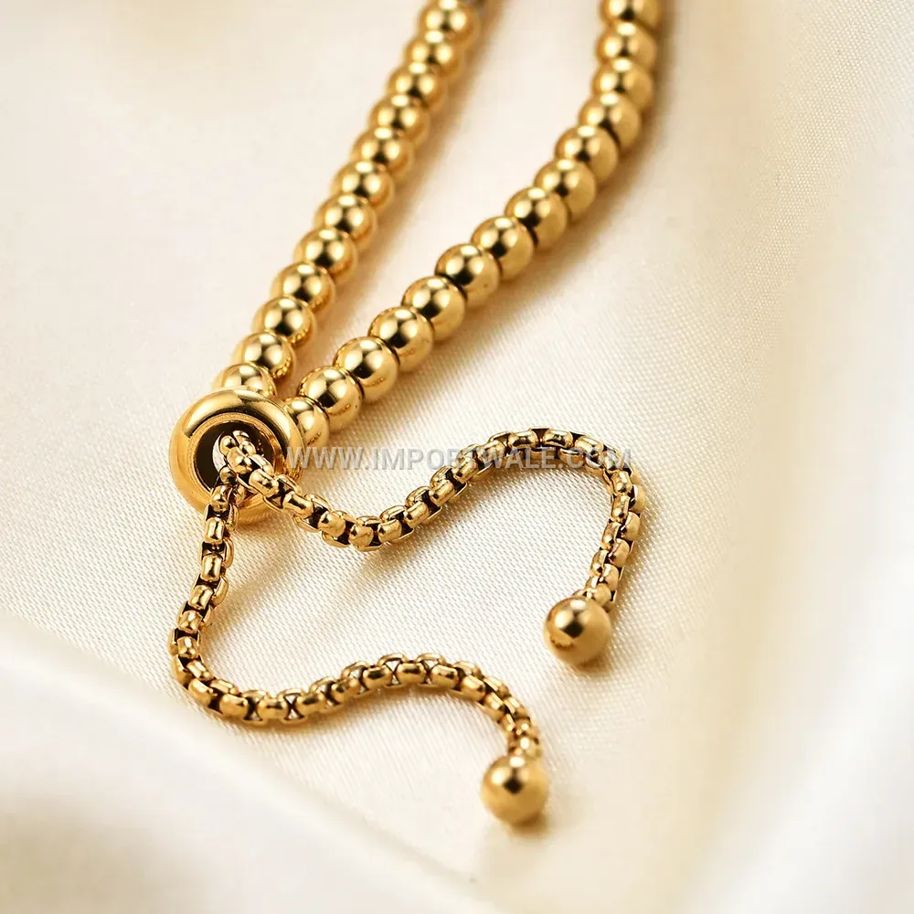 Adjustable Stainless Steel Bead Link Bracelet