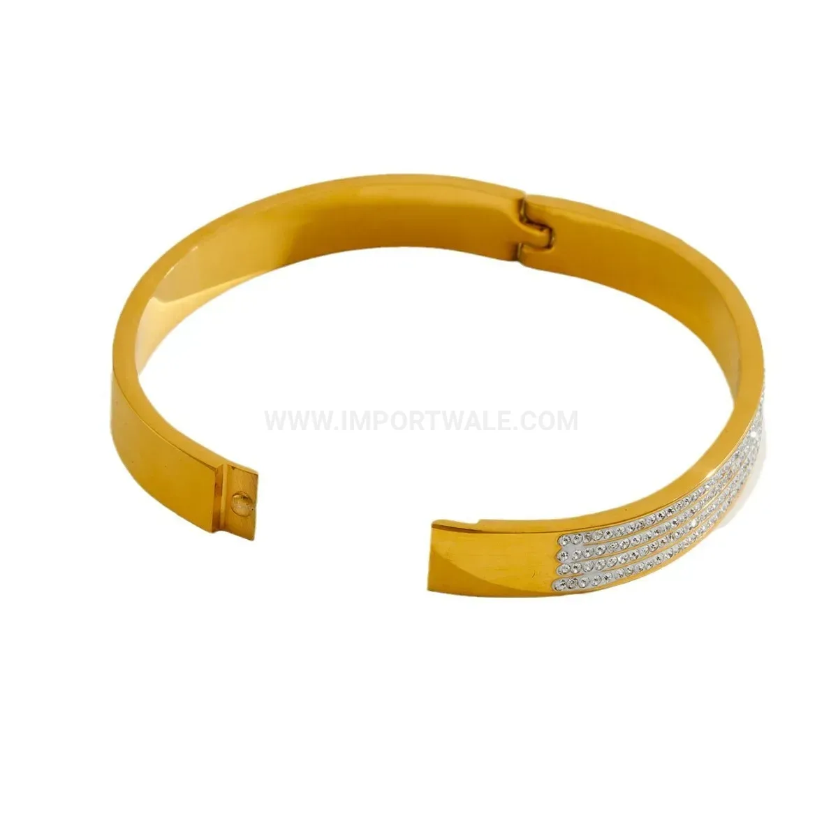Four Row Micro Pave Rhinestone Titanium Steel Clasp Bangle
