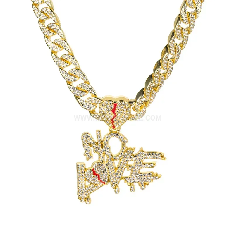Full Rhinestone Letter Heart Patchwork Hip Hop Cuban Chain Pendant