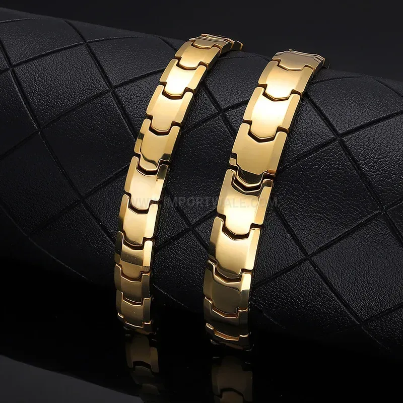 Gilded Tungsten Steel Bio Magnetic Link Bracelet