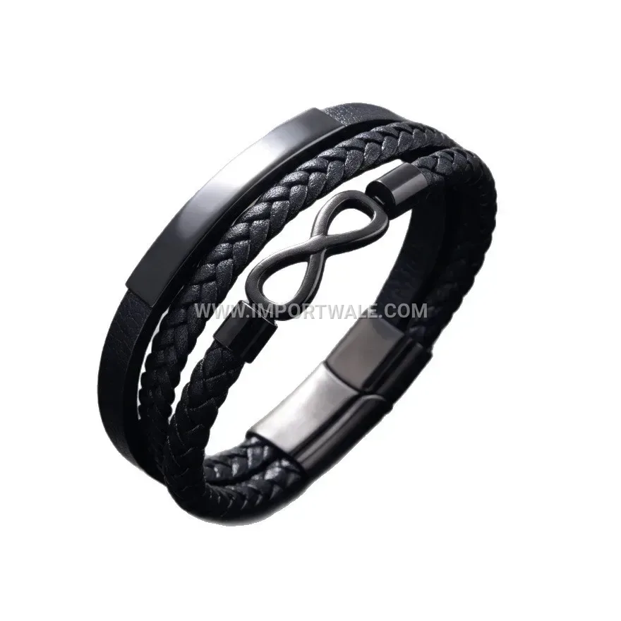Infinity Charm Multi Strand Braided Leather Wristband