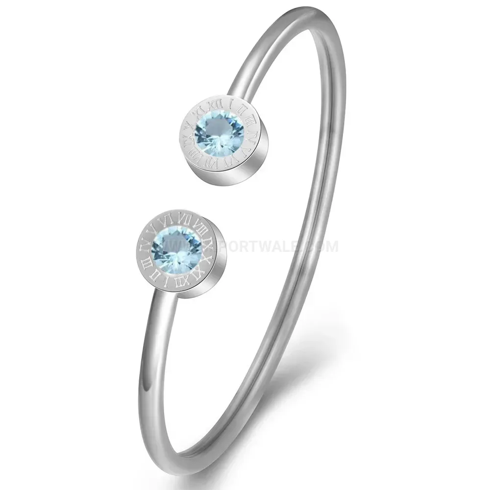 Modern Roman Numeral Stainless Steel Birthstone Cuff Bangle
