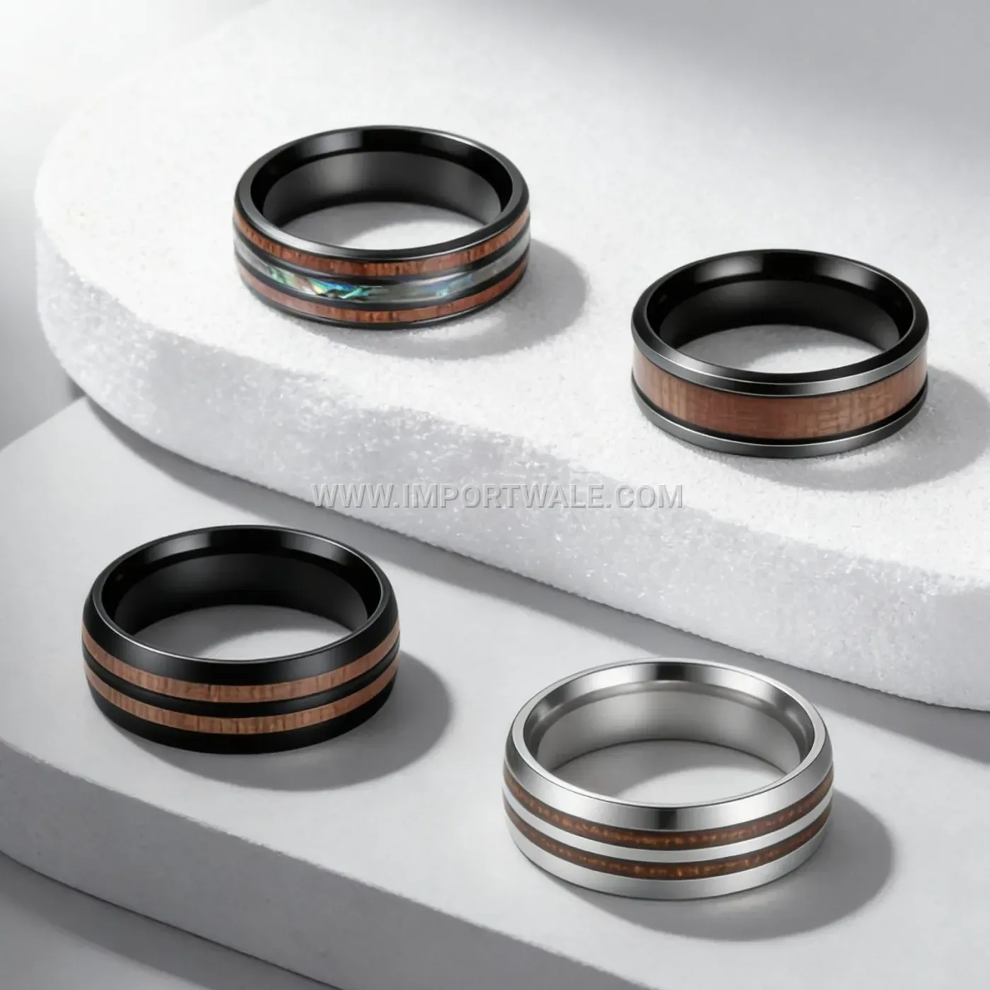 Hawaiian Koa Wood Inlay Stainless Steel Ring