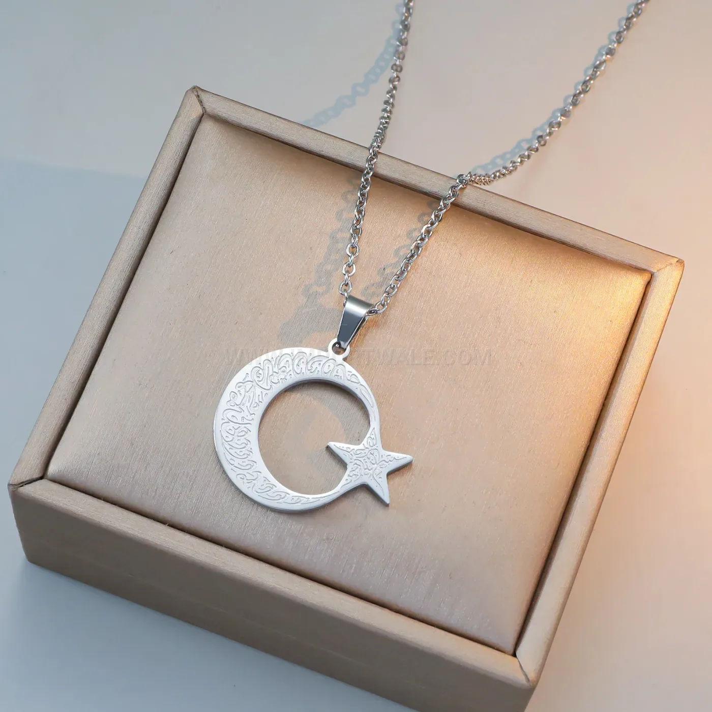 Islamic Arabic Calligraphy Gold Plated Stainless Steel Zircon Pendant Necklace