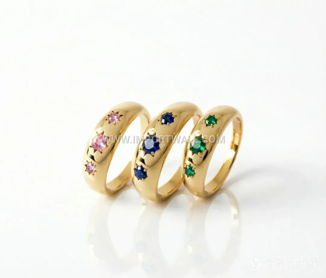 Cast Stainless Steel Hexagram Ring With Colored Crystal