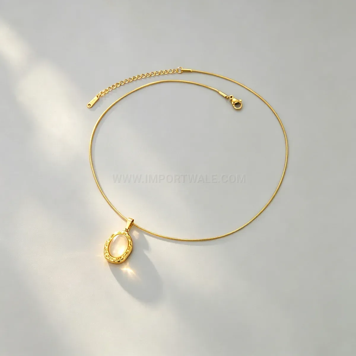 Elegant Retro Stainless Steel Oval Cat Eye Stone Pendant Necklace