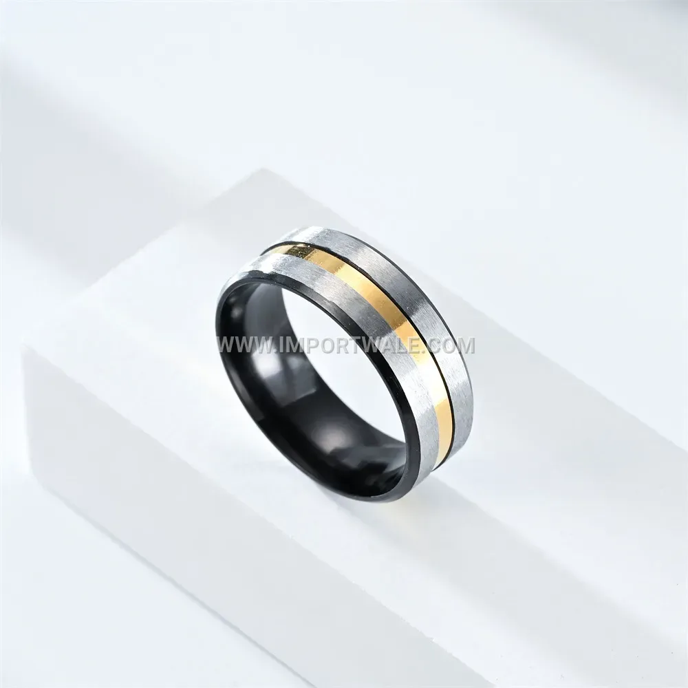 Two-Tone Black and Gold Stainless Steel Band Ring