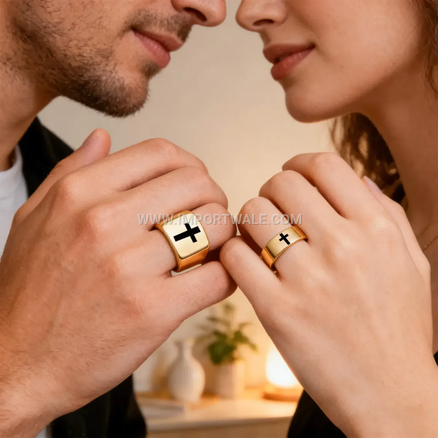 Beveled Stainless Steel Ring with Silk Thread Inlay