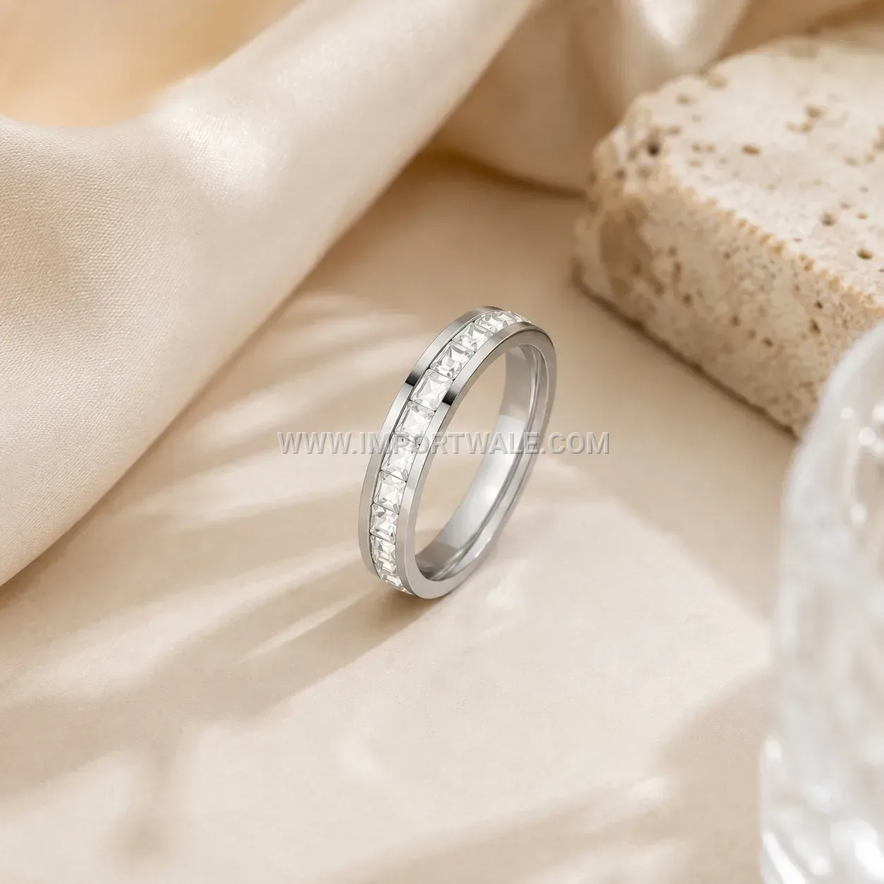 Stainless Steel Square Cubic Zirconia Minimalist Solitaire Band Ring