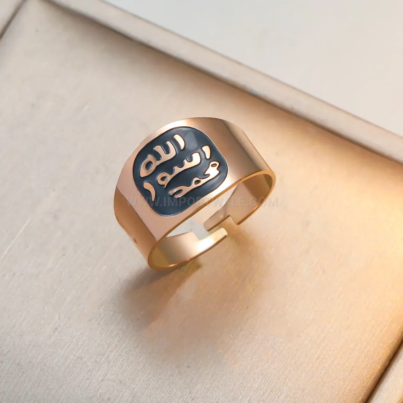 Gold Stainless Steel Arabic Calligraphy Open Band Ring