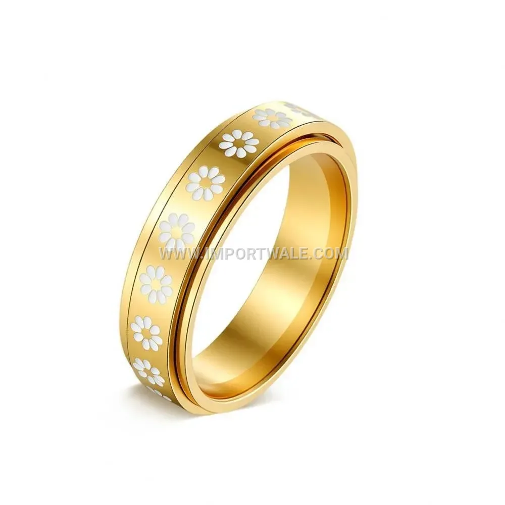 Spinning Floral Motif Stainless Steel Cocktail Ring