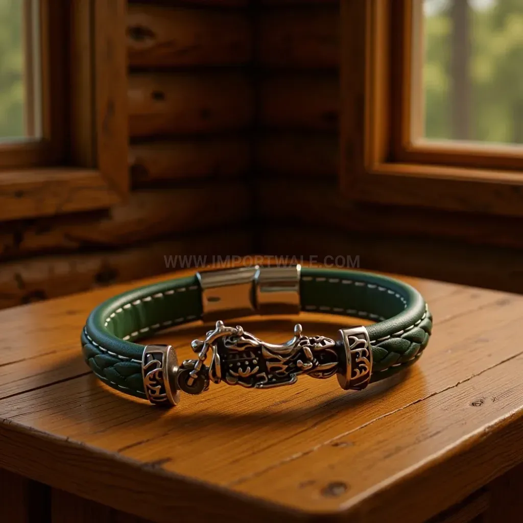 Braided Leather Wristband with Stainless Steel Magnetic Clasp