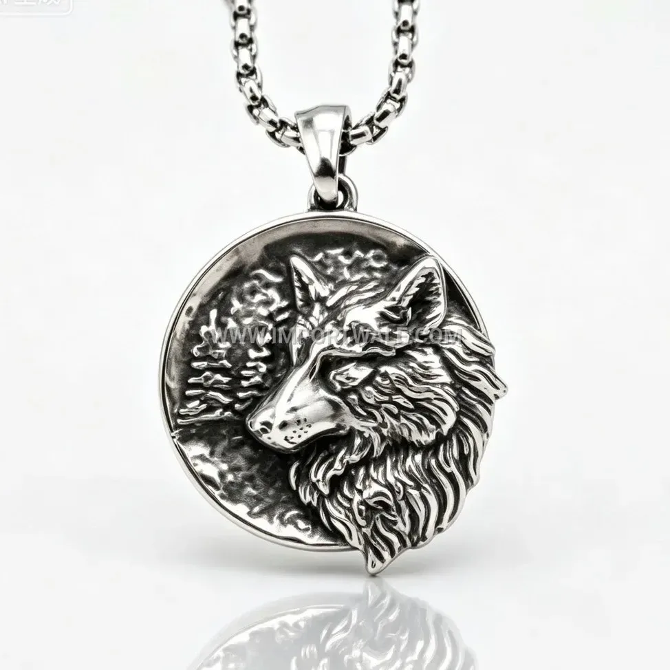Cast Stainless Steel Wolf Head Pendant