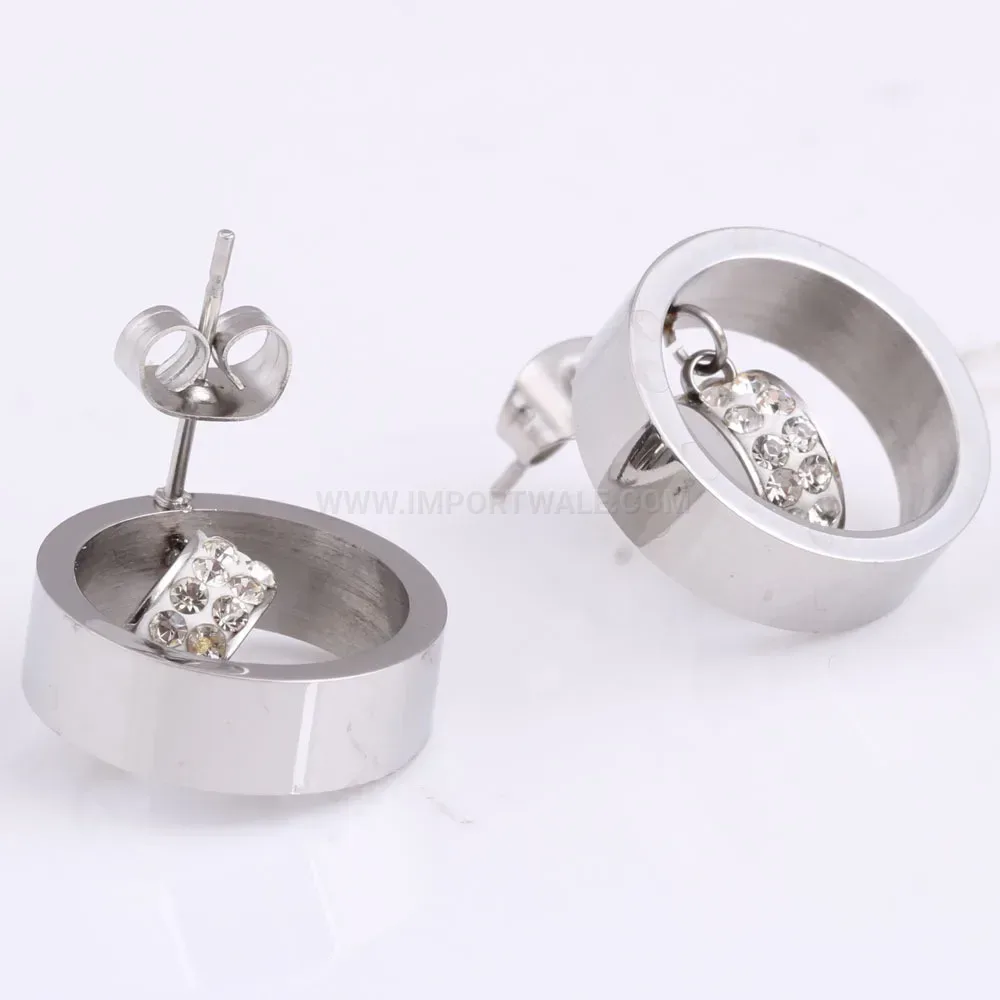 Bold Multi-Layer Cutout Crystal Round Stainless Steel Stud Earrings