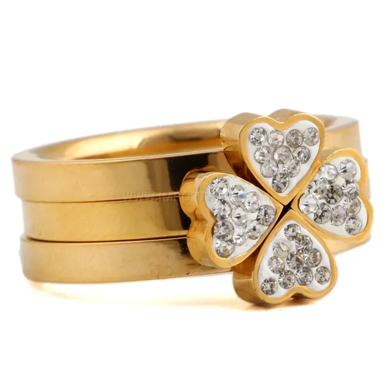 Tri-Color Interlocking Heart Stainless Steel Combination Ring
