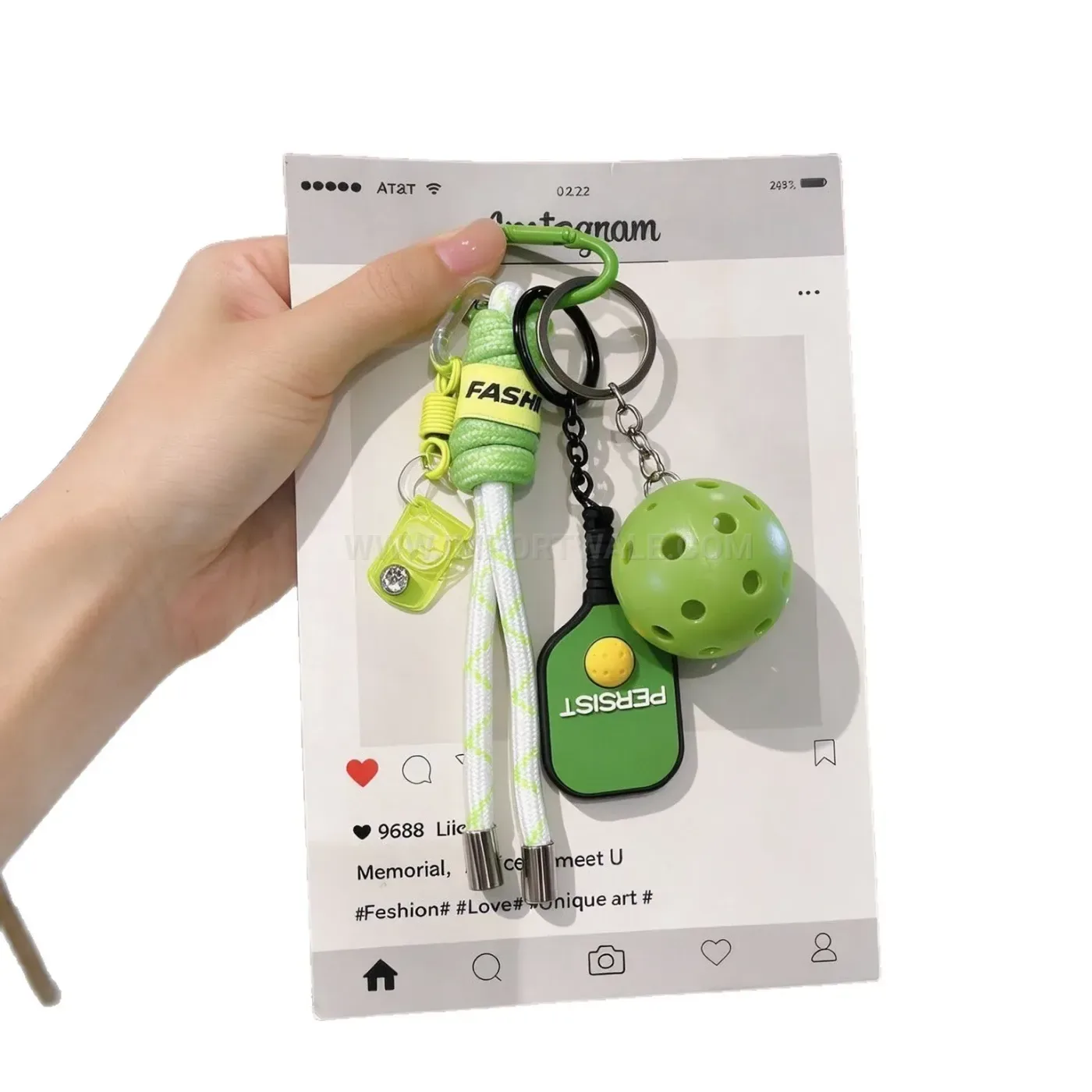 Colorful Pickleball Paddle Charm Woven Lanyard Keychain